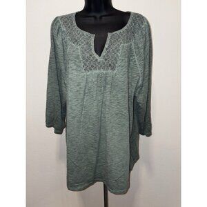 St Johns Bay Blouse Top Women 2 XL 3/4 Sleeve Green Collarless